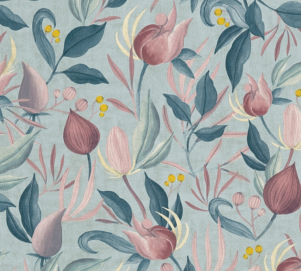 Hochwertige Vliestapete Blau Floral