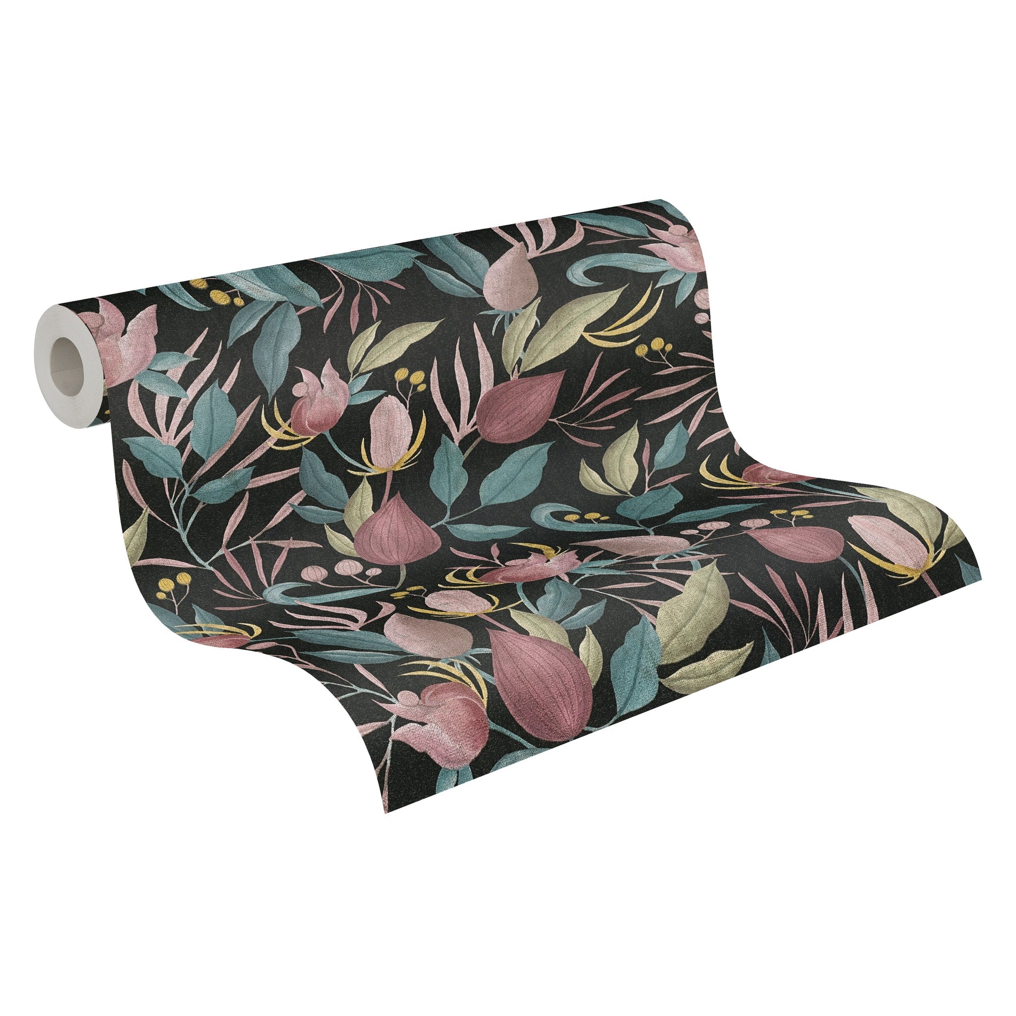 Hochwertige Vliestapete Schwarz Floral