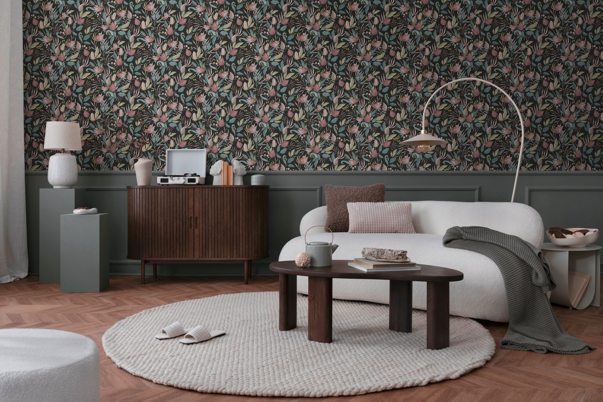 Hochwertige Vliestapete Schwarz Floral