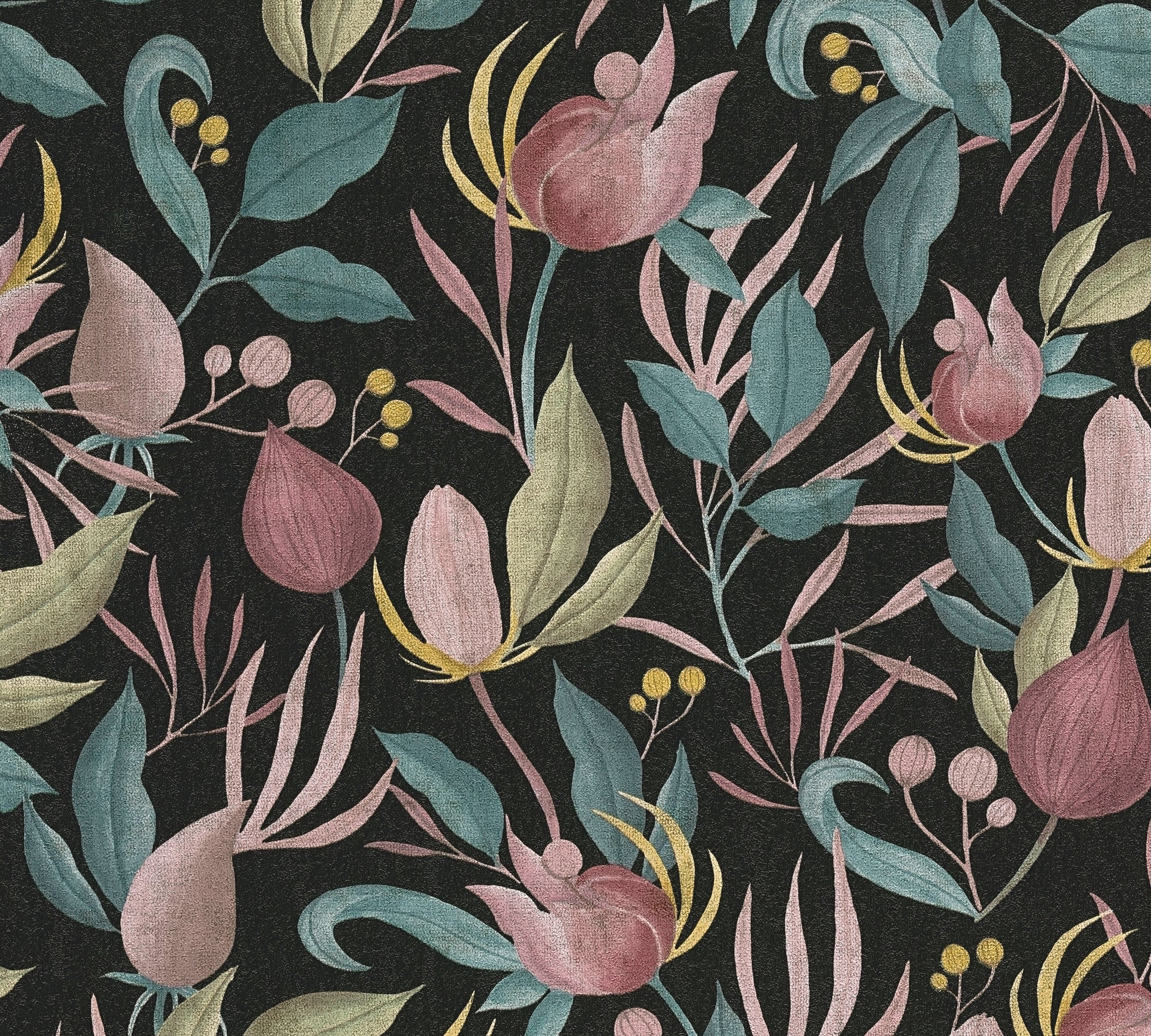 Hochwertige Vliestapete Schwarz Floral