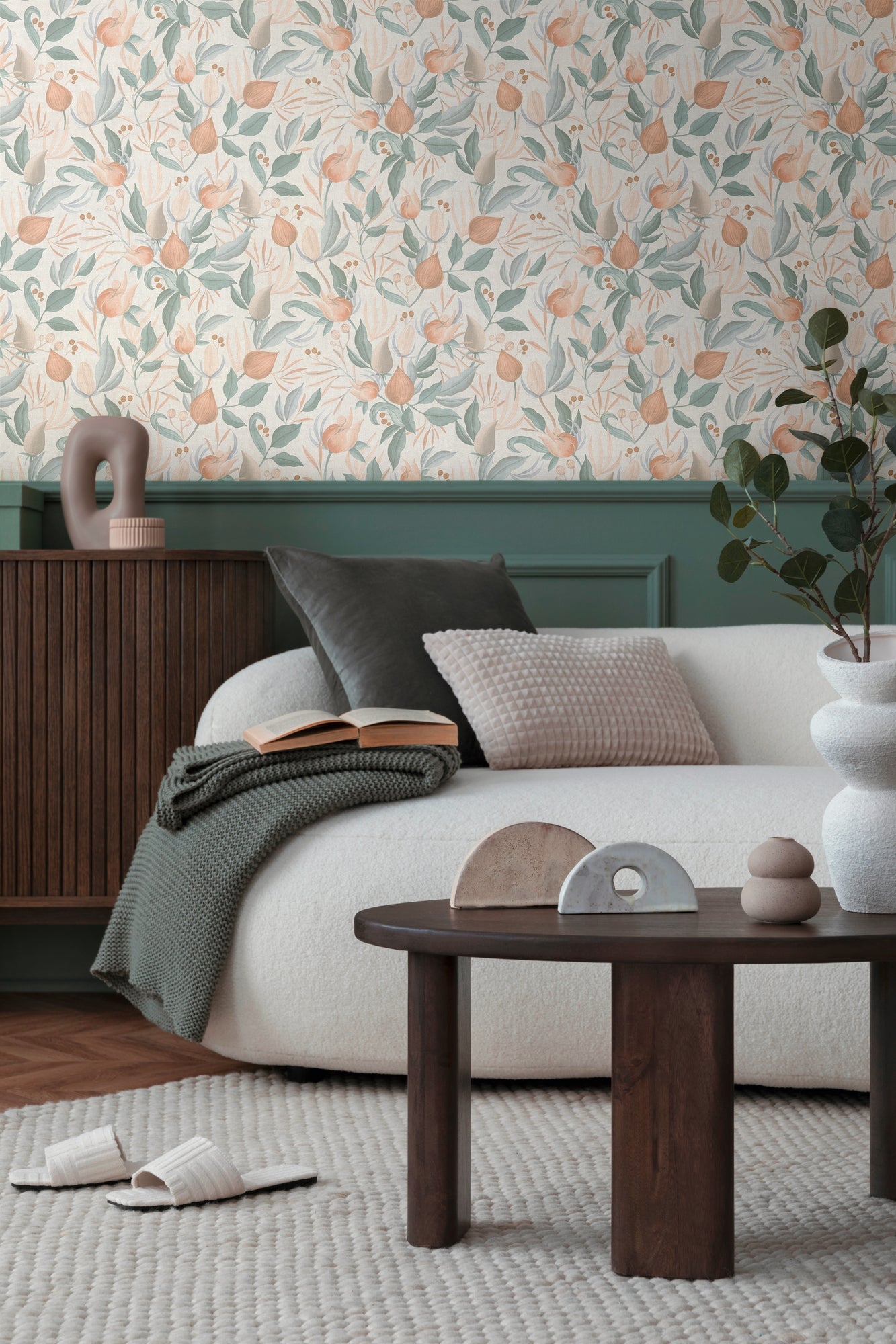 Hochwertige Vliestapete Creme Floral