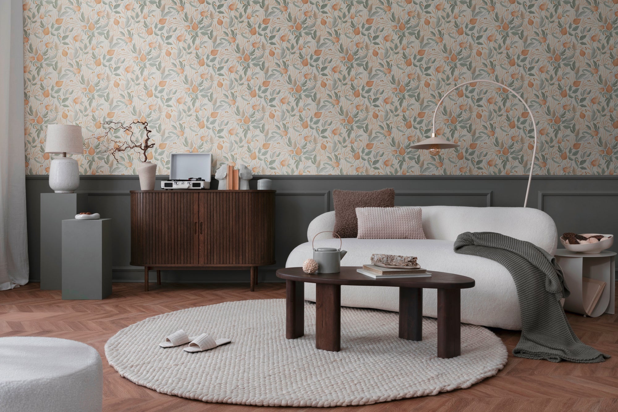 Hochwertige Vliestapete Creme Floral