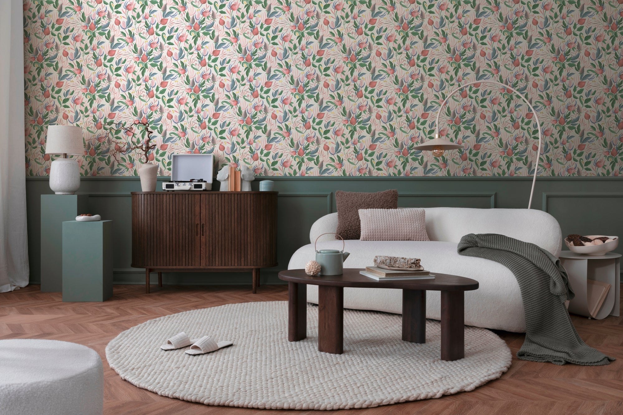 Hochwertige Vliestapete Weis Floral