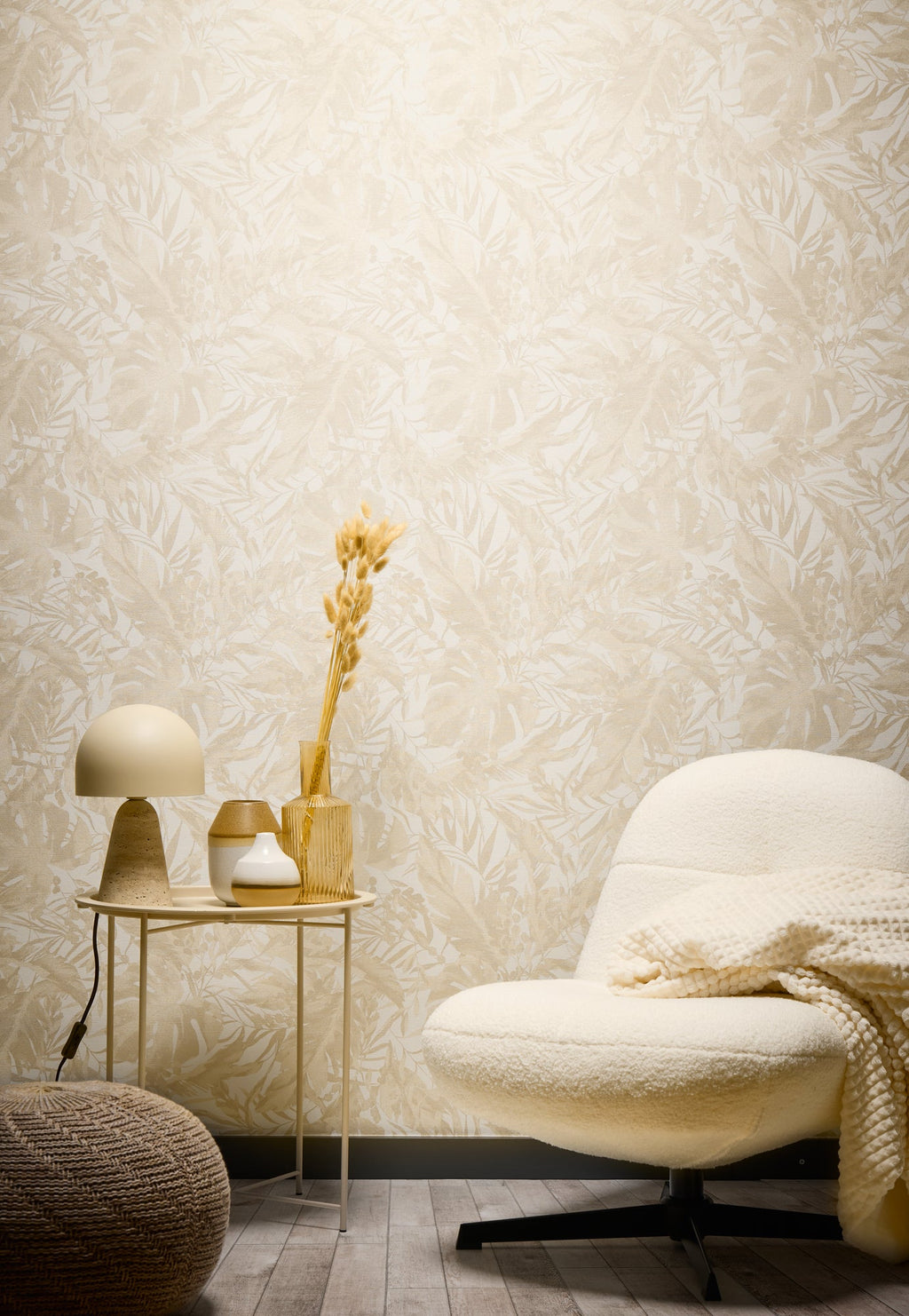 Hochwertige Vliestapete Beige Dschungel