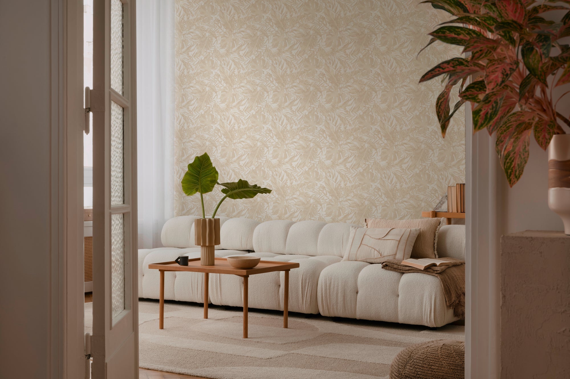 Hochwertige Vliestapete Beige Dschungel