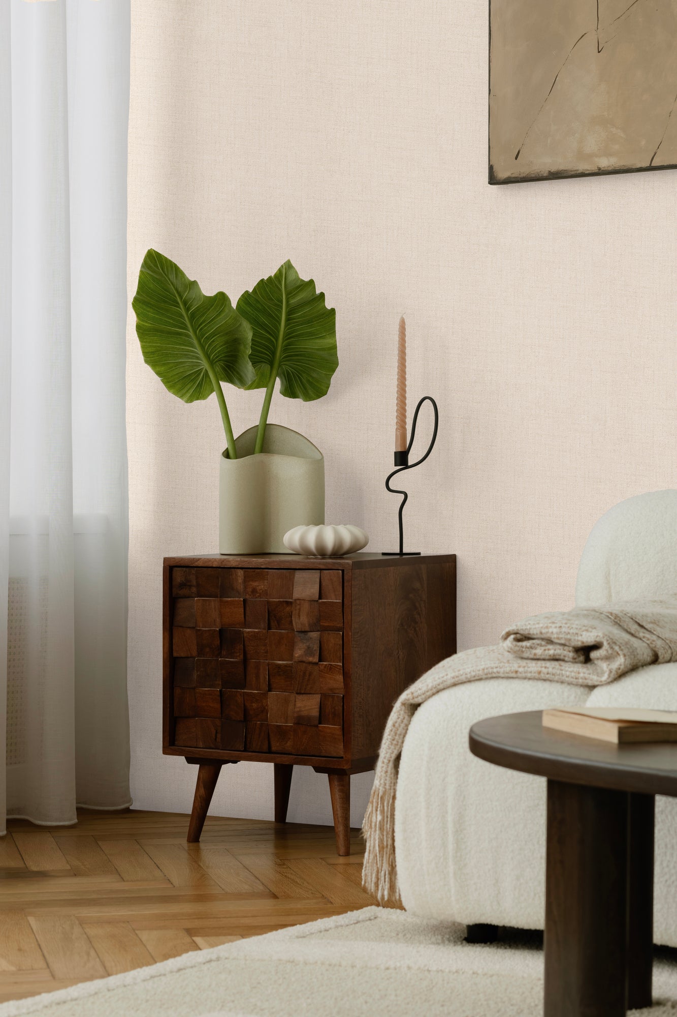 Hochwertige Vliestapete Beige Unitapete