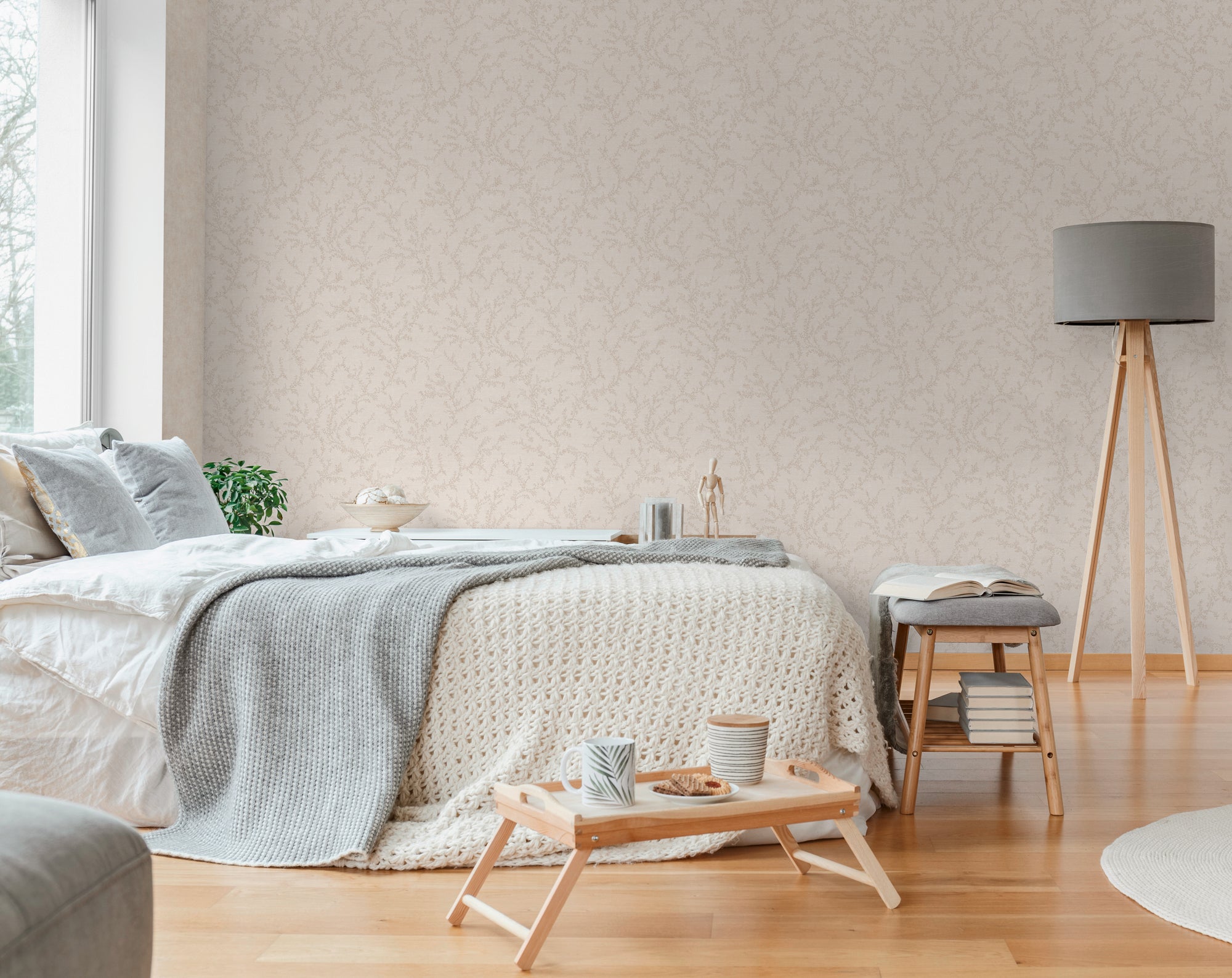 Hochwertige Vliestapete Creme Natur