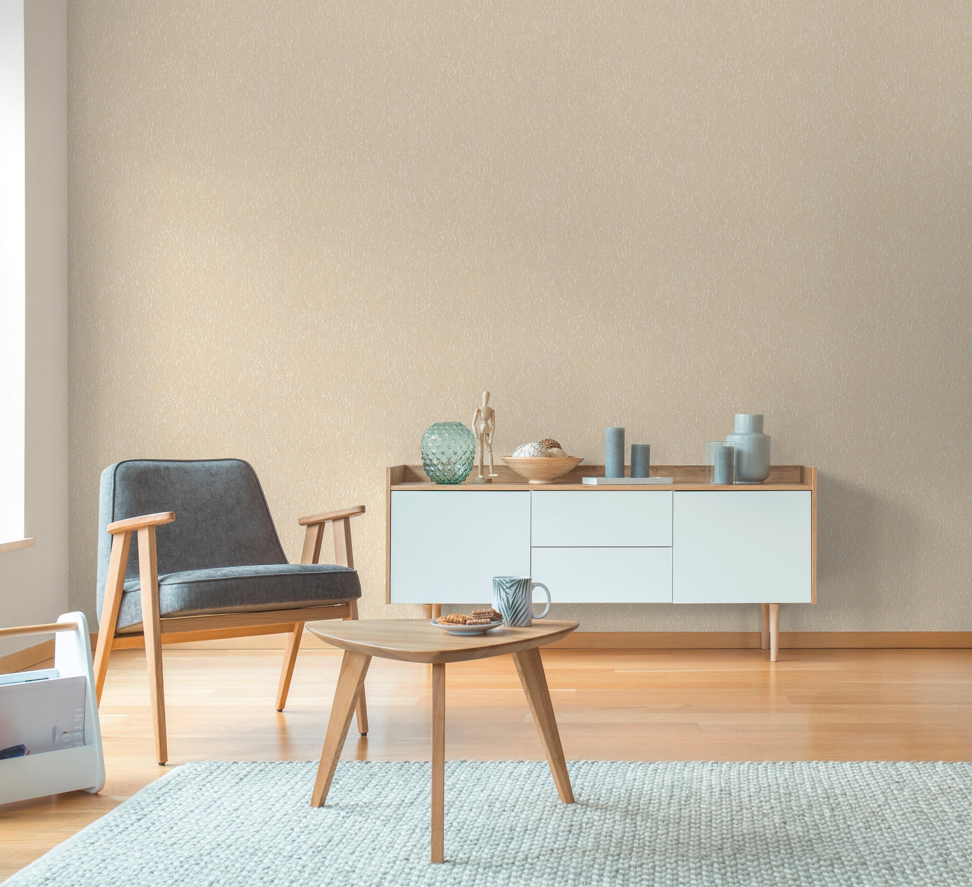 Hochwertige Vliestapete Beige Unitapete