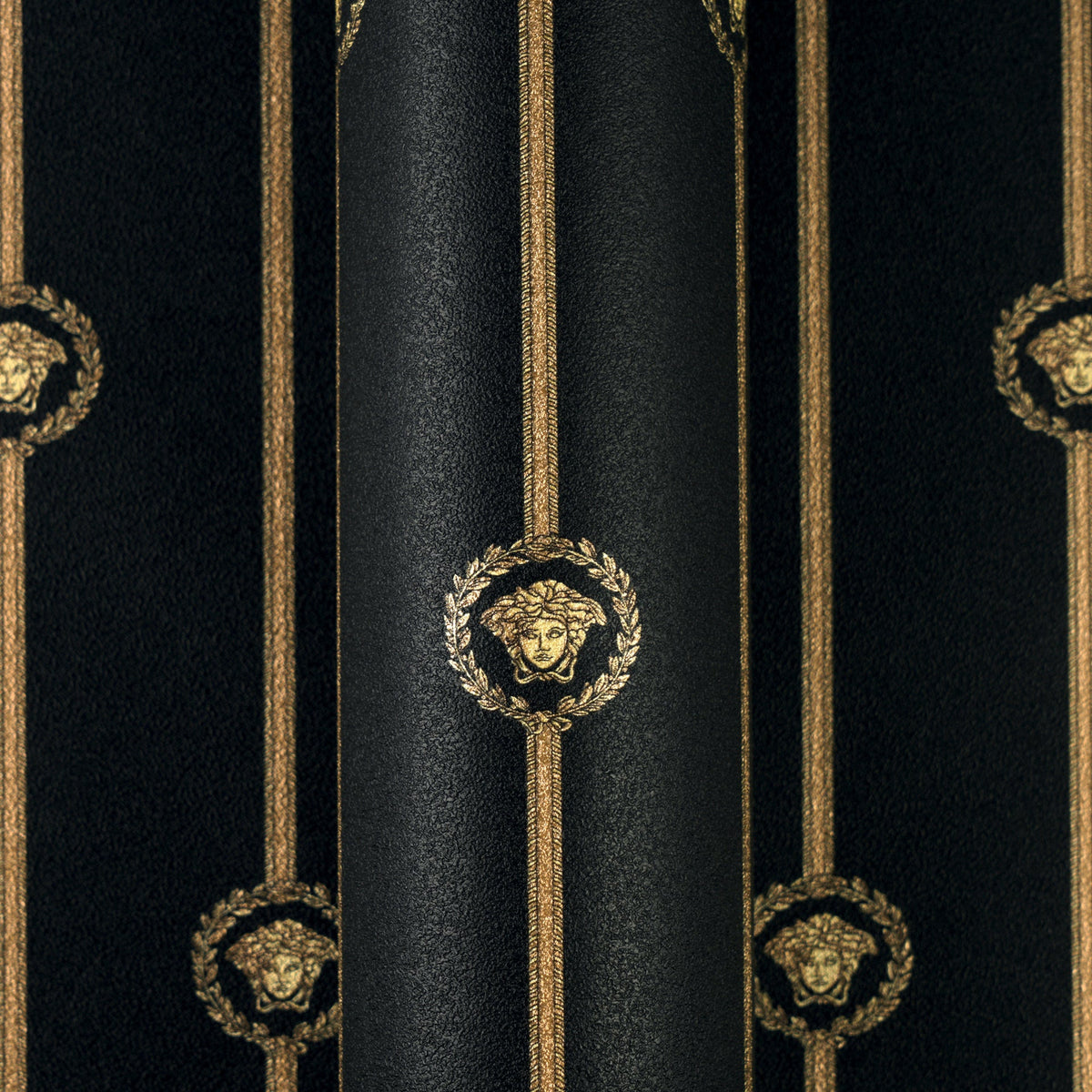 Papel pintado vinílico Versace 6 negro cabeza de Medusa emblemática - Matex - Imagen 3