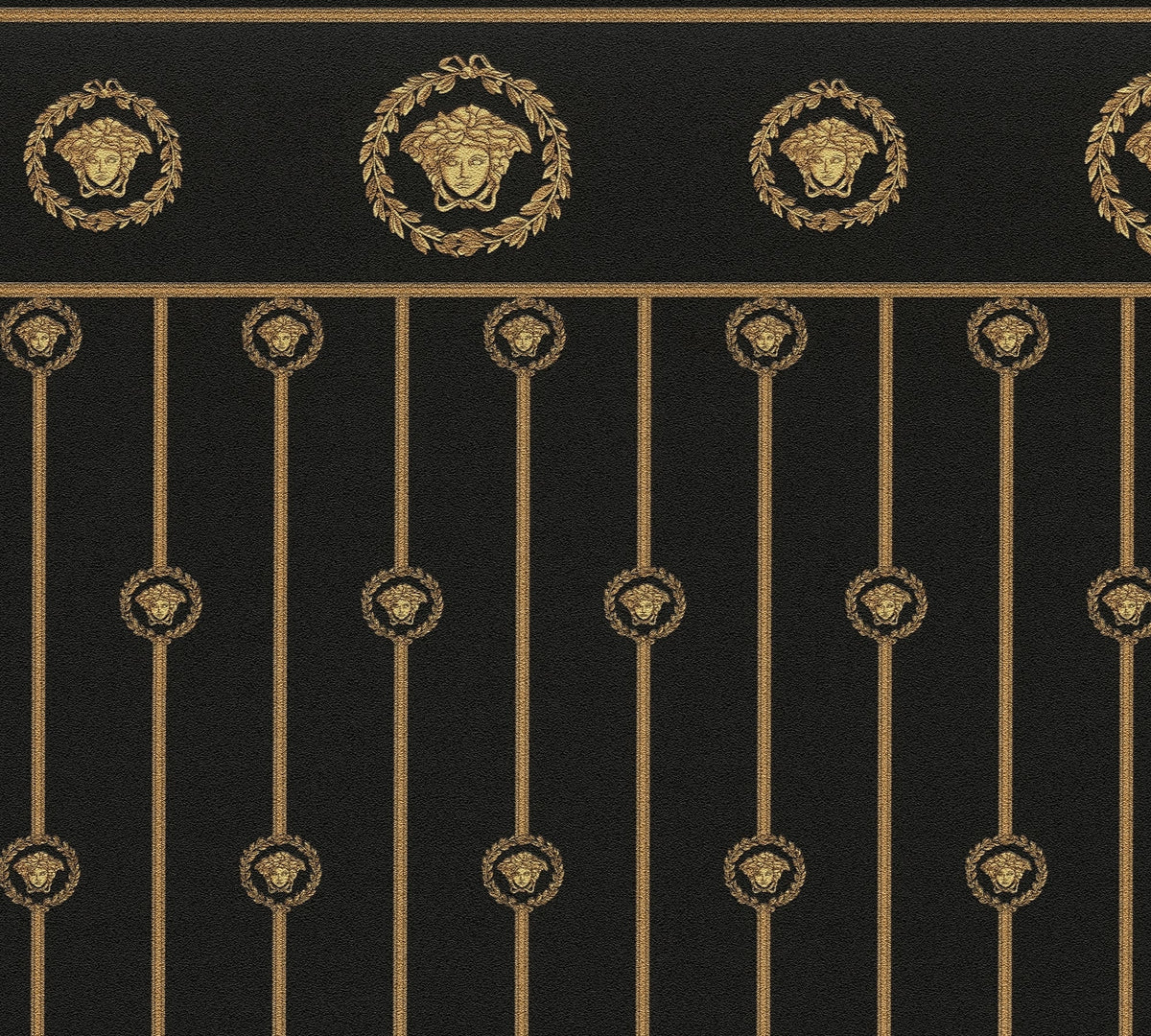 Papel pintado vinílico Versace 6 negro cabeza de Medusa emblemática - Matex - Imagen 7