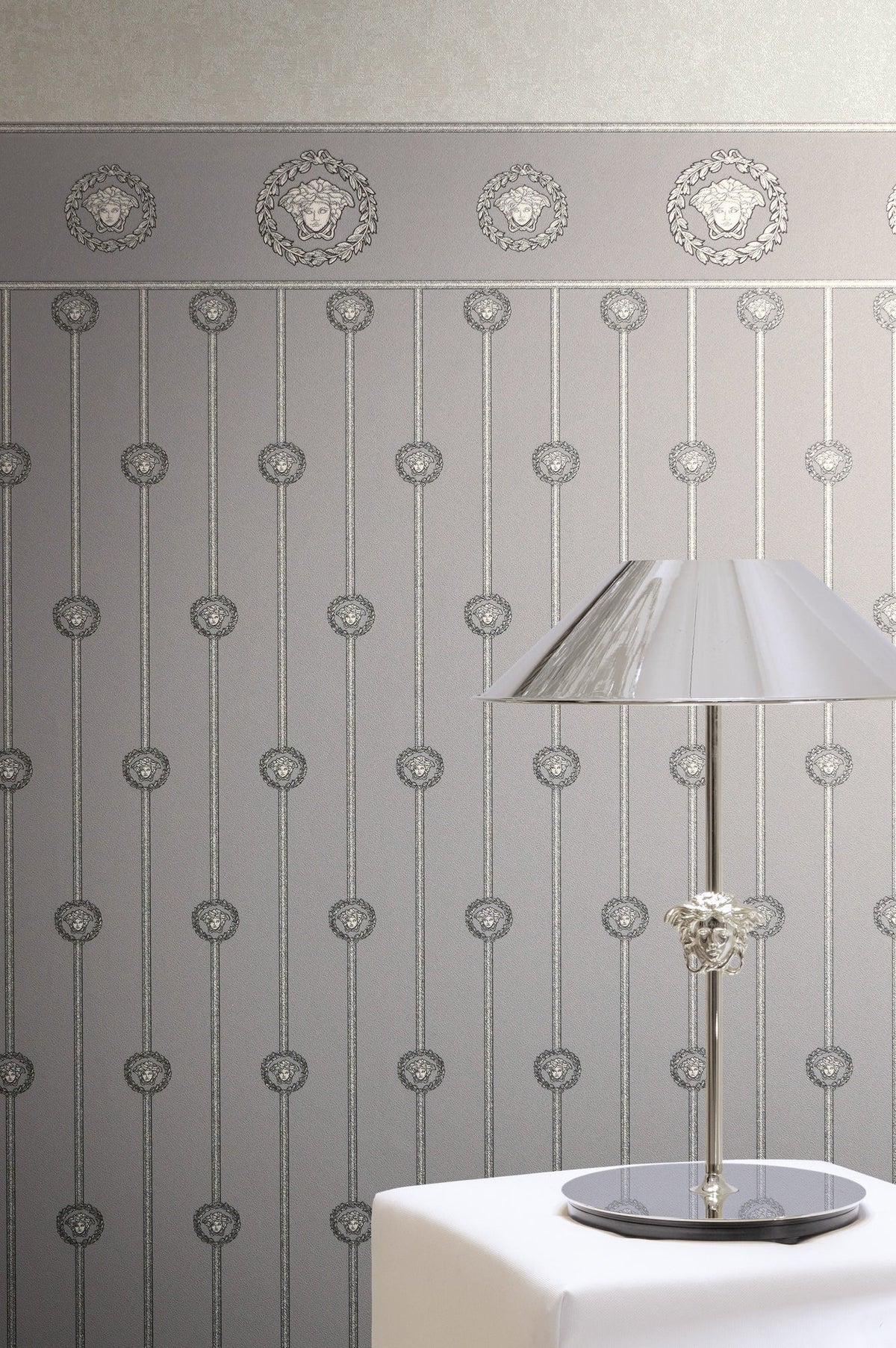 Papel pintado vinílico Versace 6 gris cabeza de Medusa emblemática - Matex - Imagen 1