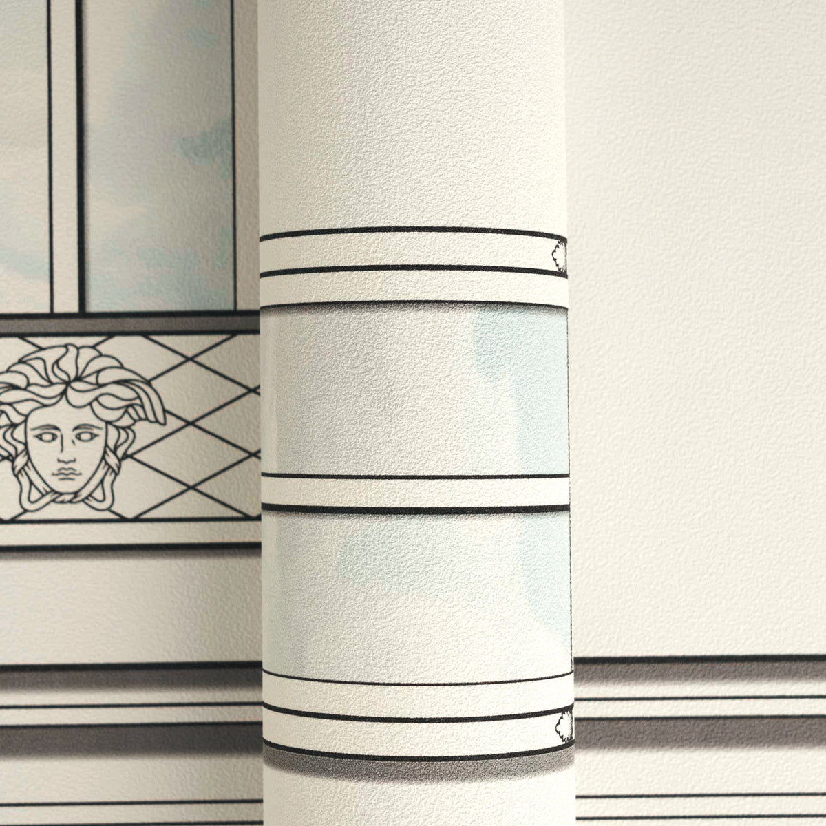 Papel pintado vinílico Versace 6 blanco cabeza de Medusa emblemática - Matex - Imagen 3