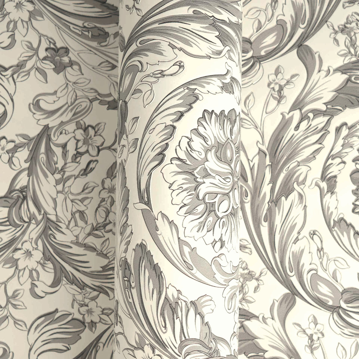 Papel pintado vinílico Versace 6 gris floral - Matex - Imagen 3