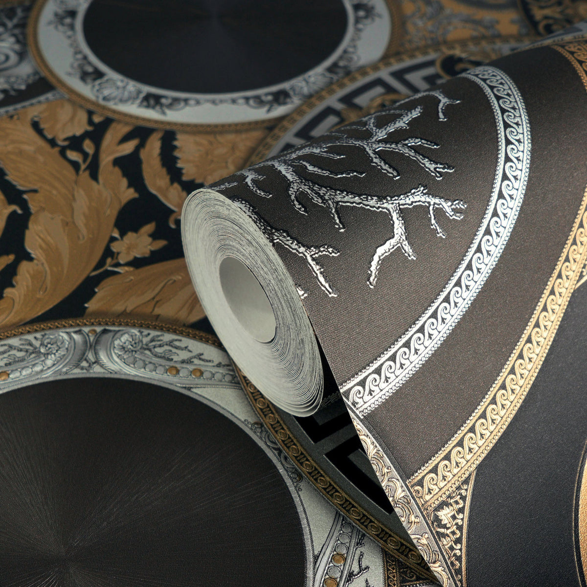 Papel pintado vinílico Versace 6 negro círculos geométricos - Matex - Imagen 2