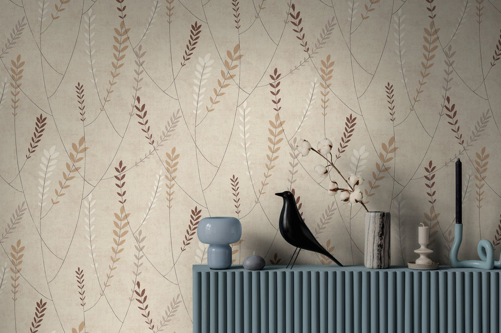 Hochwertige Vliestapete Beige Floral