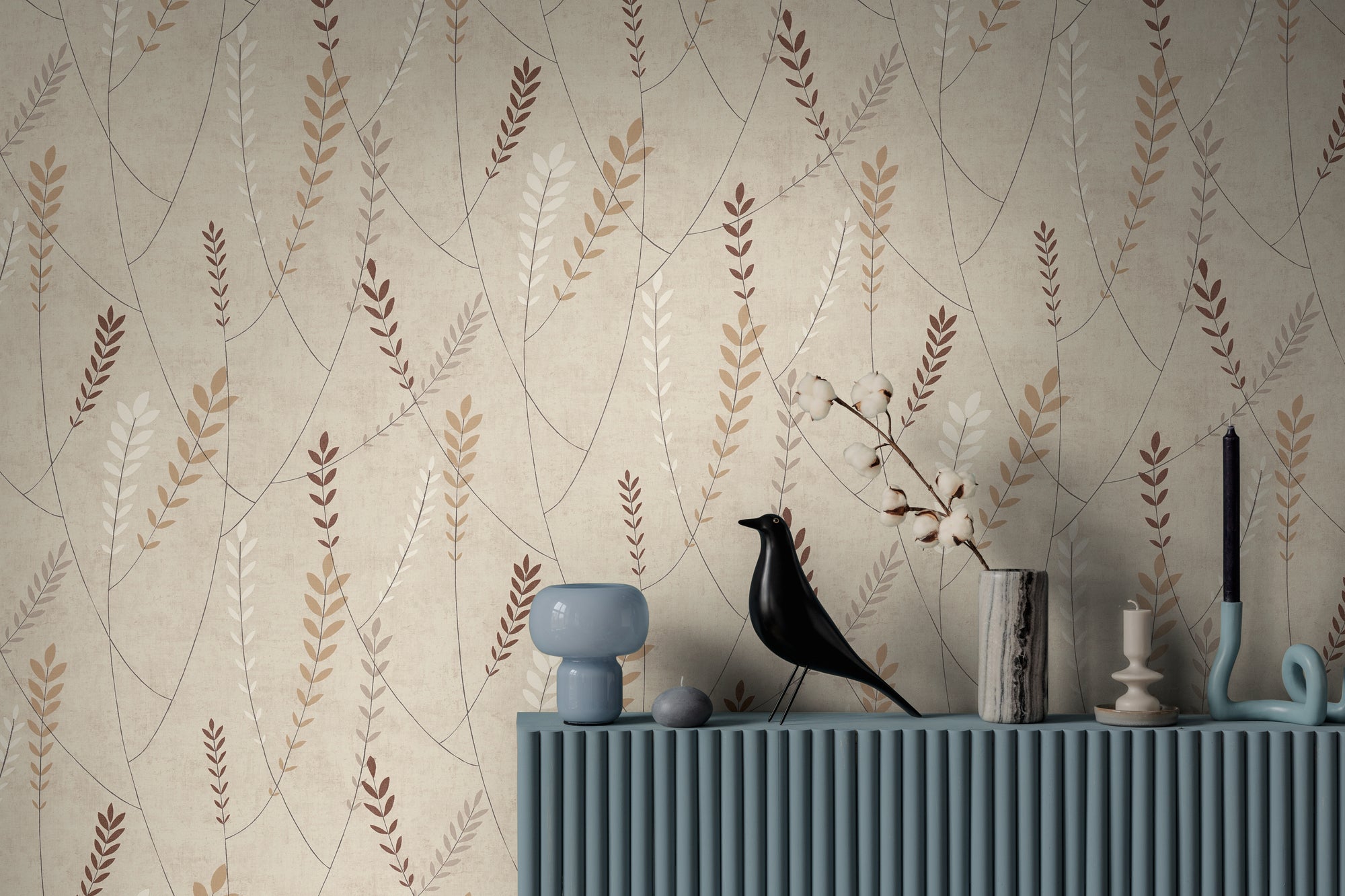 Hochwertige Vliestapete Beige Floral