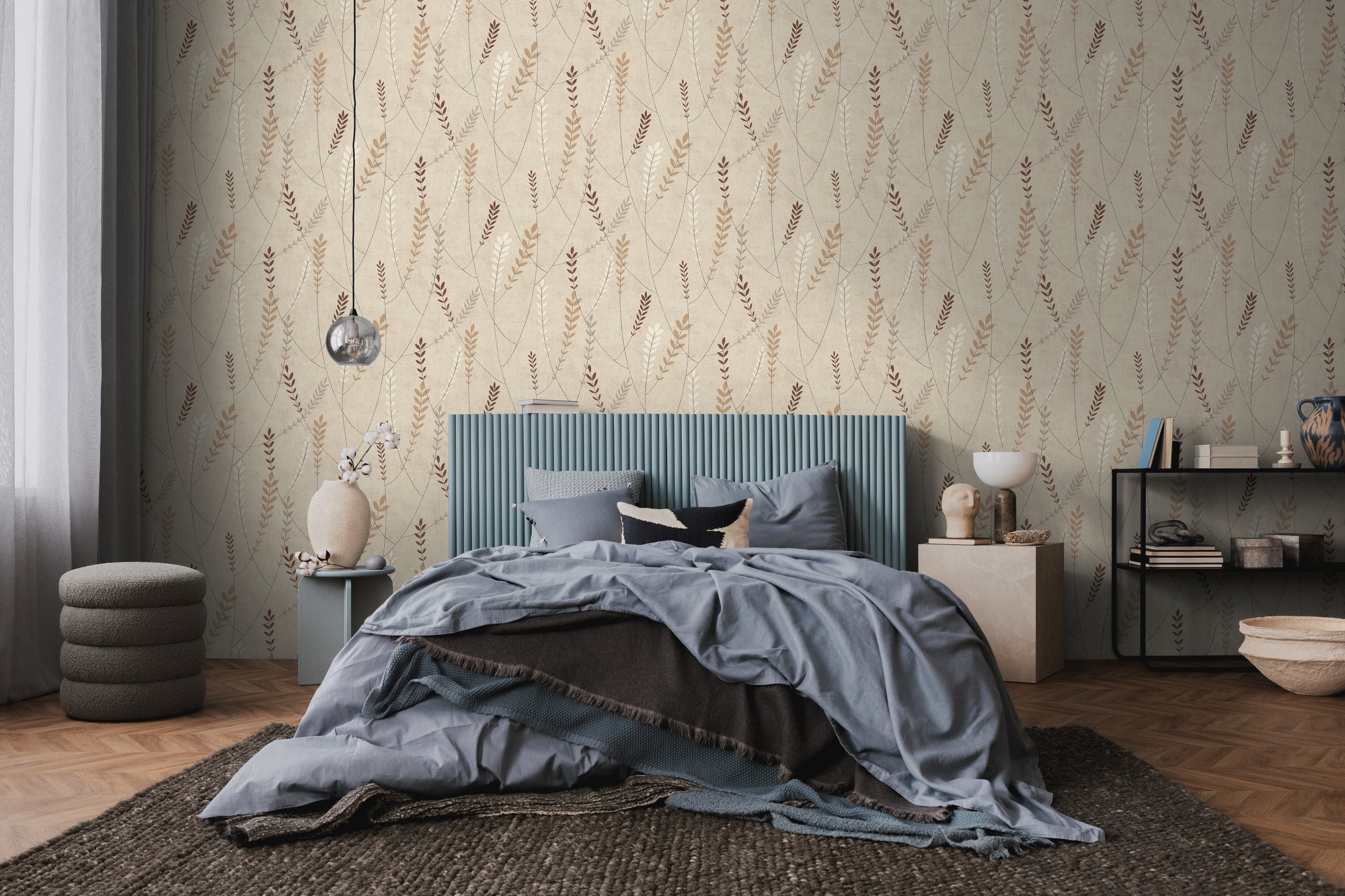 Hochwertige Vliestapete Beige Floral