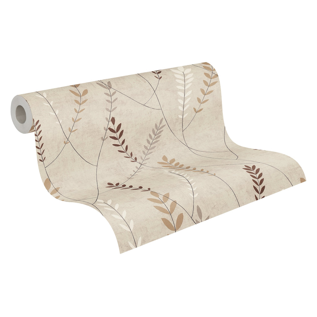 Hochwertige Vliestapete Beige Floral