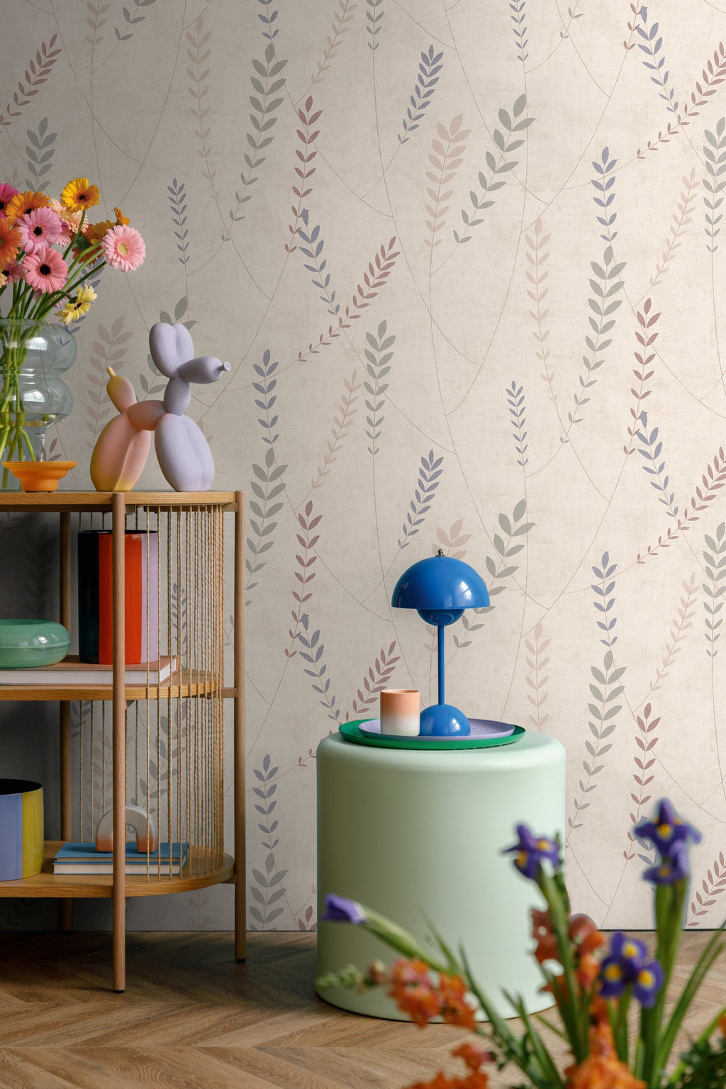 Hochwertige Vliestapete Beige Floral