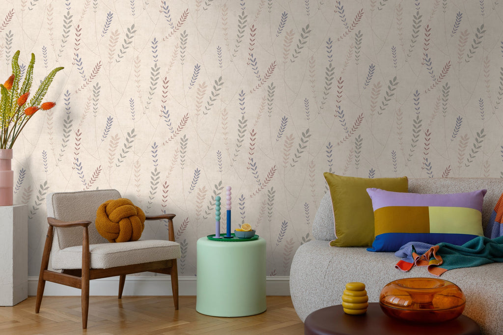 Hochwertige Vliestapete Beige Floral