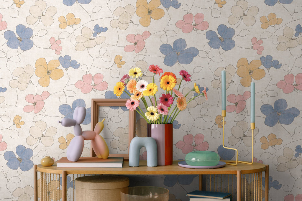 Hochwertige Vliestapete Grau Floral