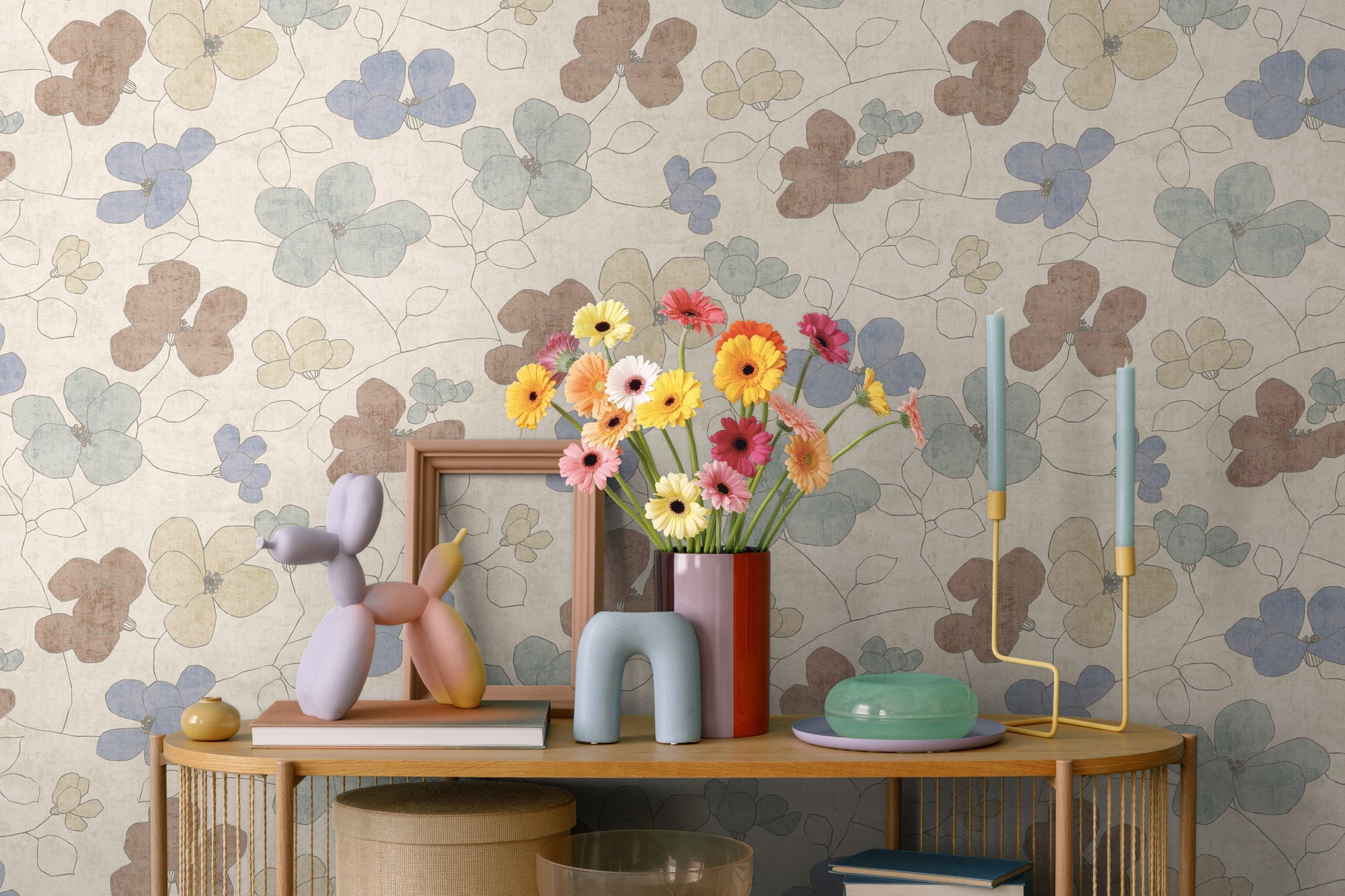 Hochwertige Vliestapete Grau Floral