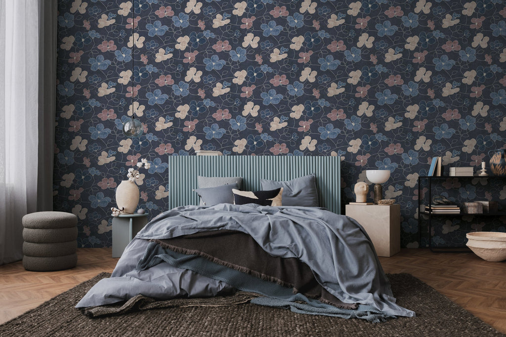 Hochwertige Vliestapete Blau Floral