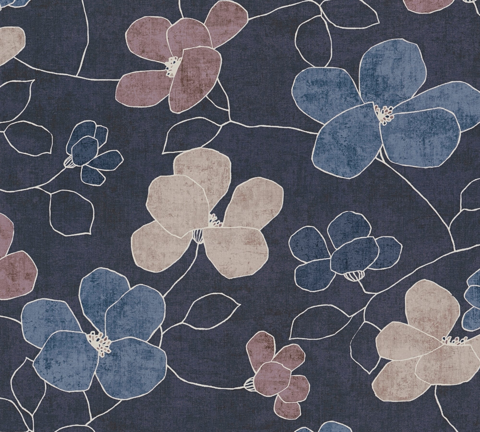 Hochwertige Vliestapete Blau Floral