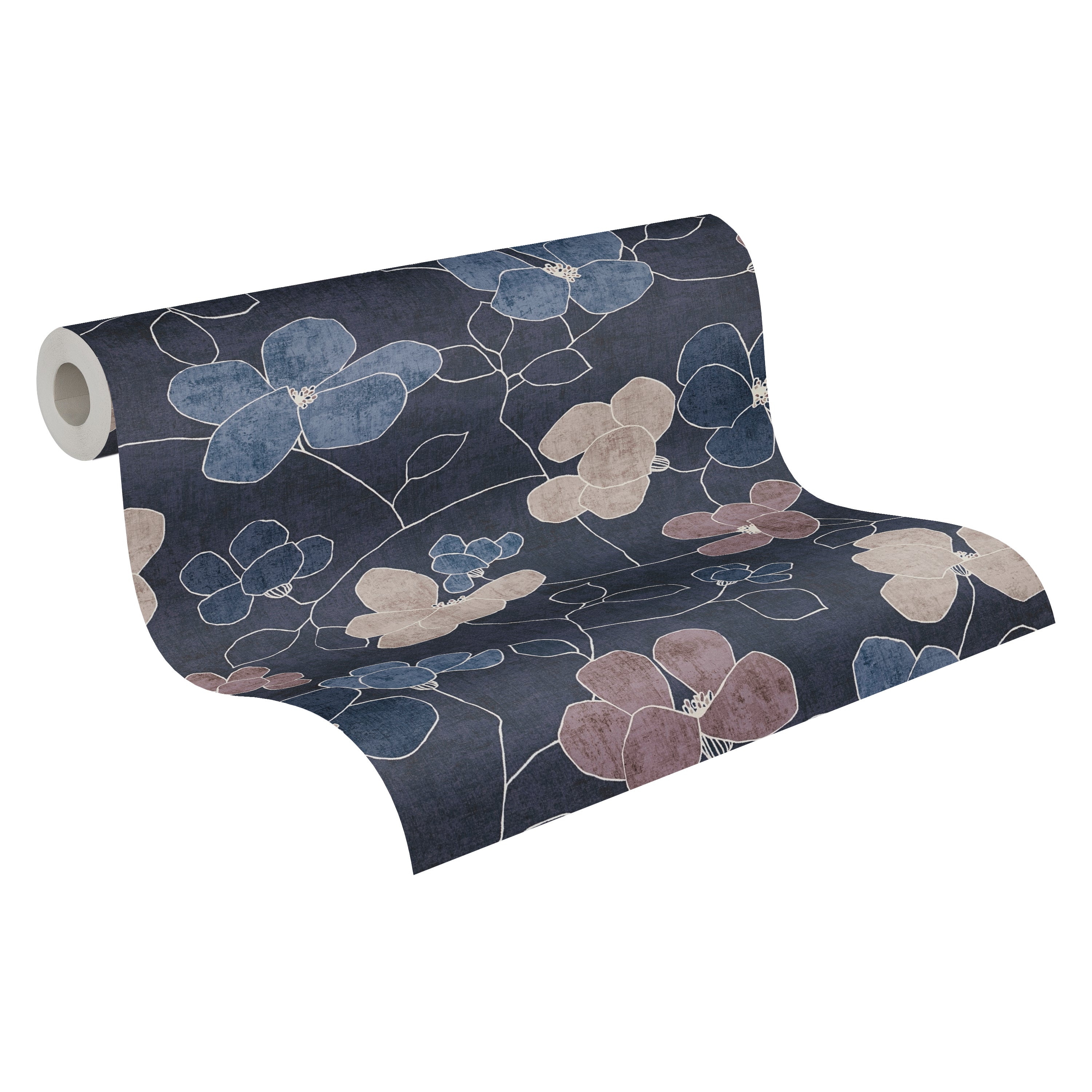 Hochwertige Vliestapete Blau Floral