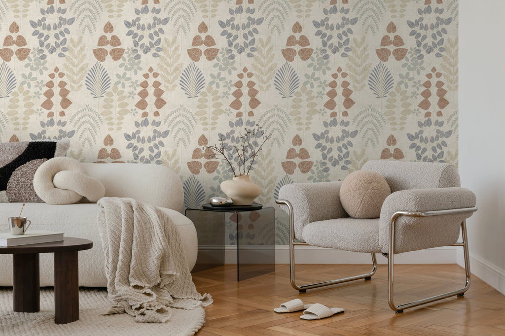Hochwertige Vliestapete Beige Floral
