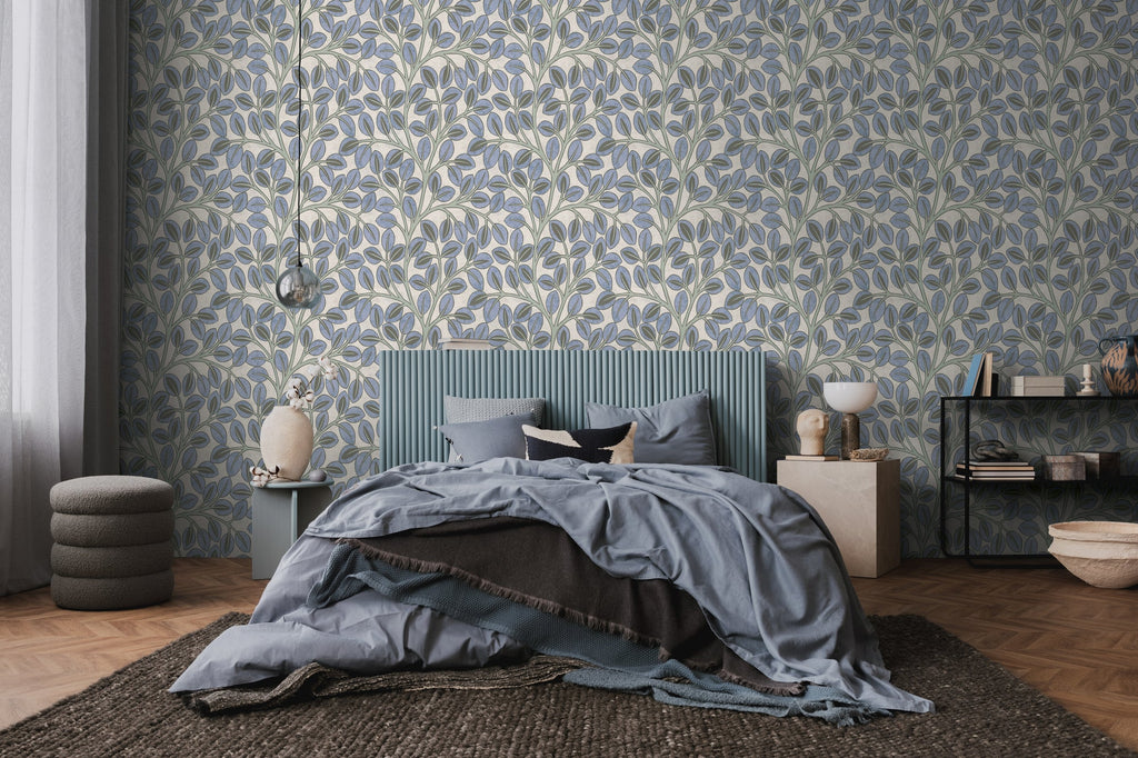 Hochwertige Vliestapete Blau Floral