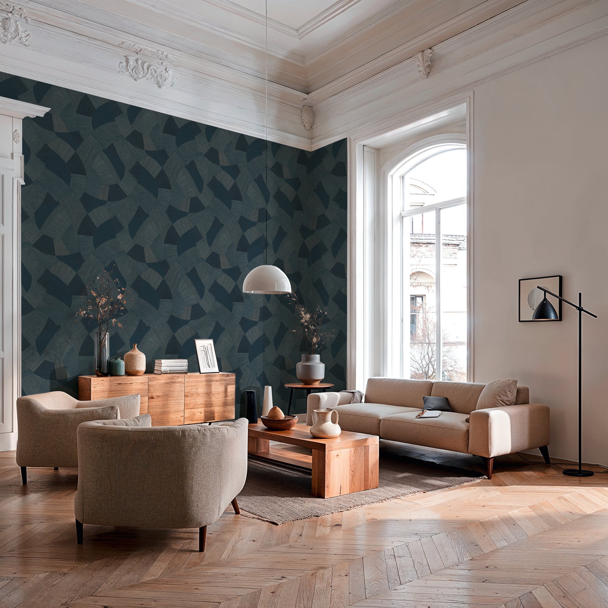 Cuba II-Vliestapete Vinyltapete Blau Geometrisch