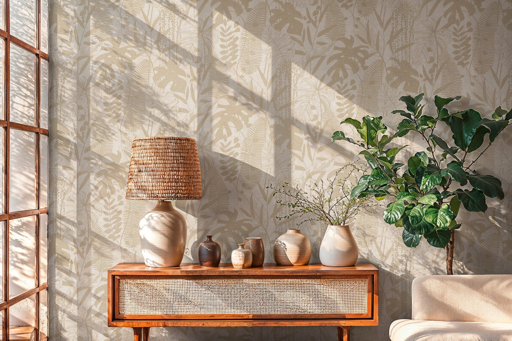 Cuba II-Vliestapete Vinyltapete Beige Dschungel