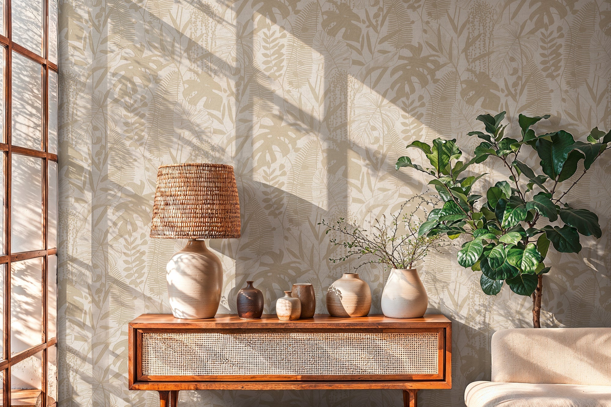 Cuba II-Vliestapete Vinyltapete Beige Dschungel