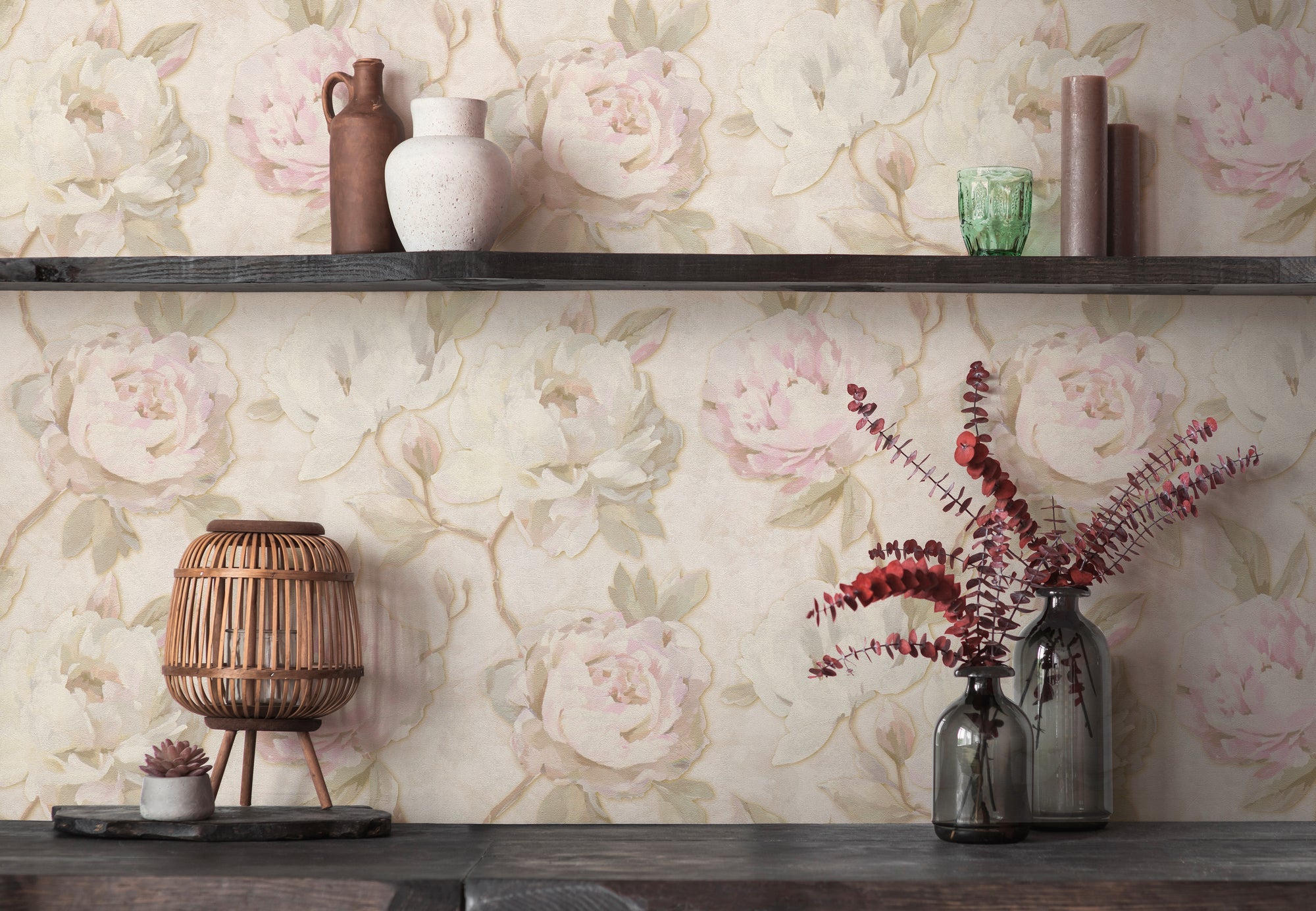 Hochwertige Vliestapete Creme Floral