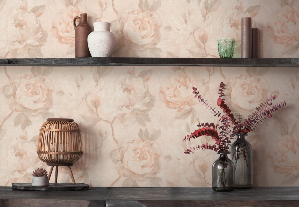 Hochwertige Vliestapete Creme Floral