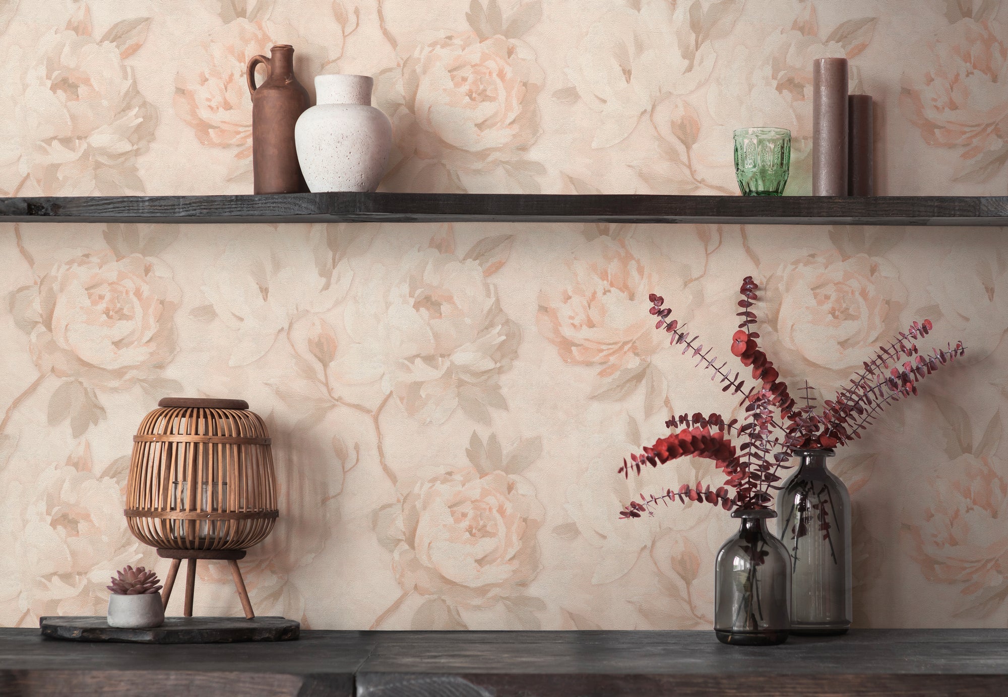 Hochwertige Vliestapete Creme Floral