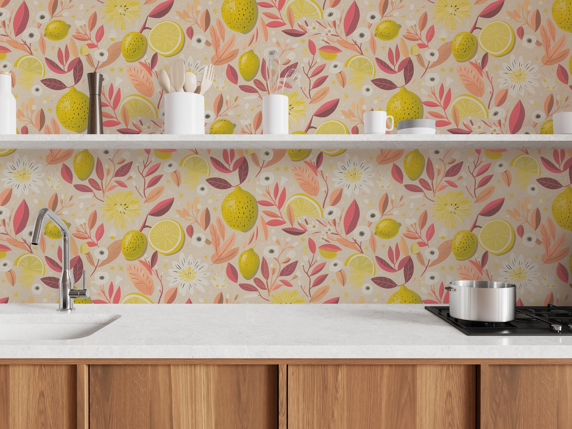 Hochwertige Vliestapete Beige Blumenmuster