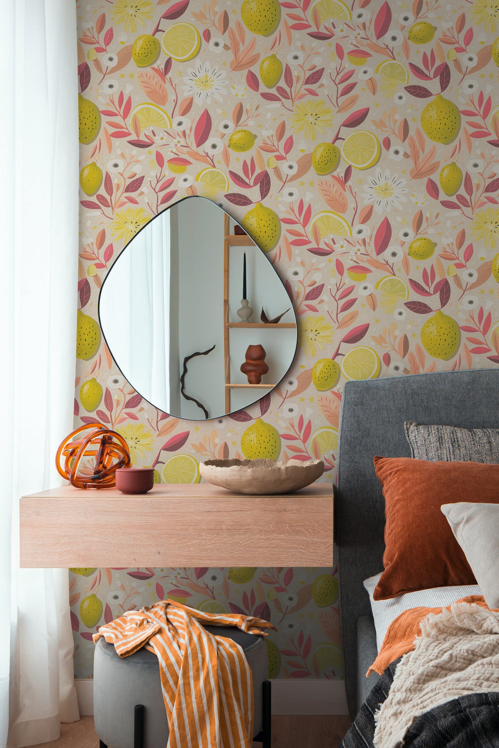 Hochwertige Vliestapete Beige Blumenmuster