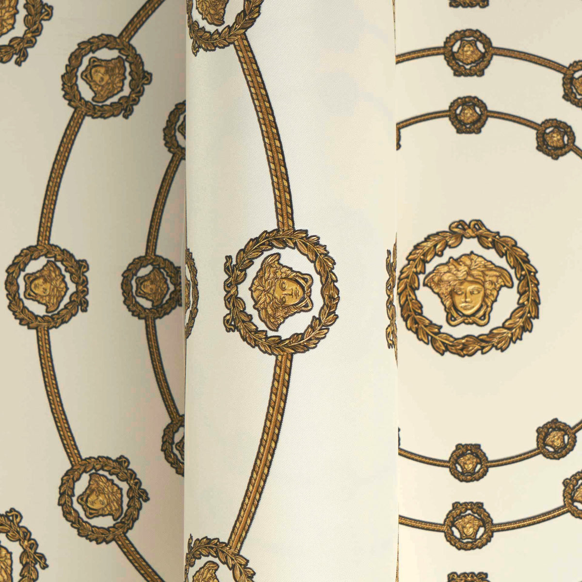 Papel pintado vinílico Versace 6 blanco cabeza de Medusa emblemática - Matex - Imagen 3