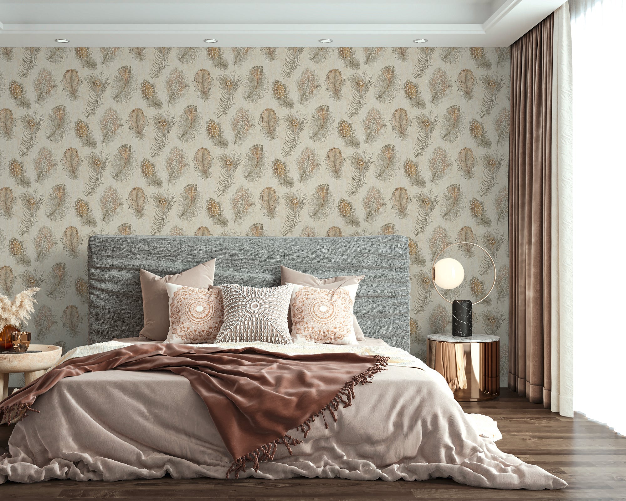 Hochwertige Vliestapete Beige Asiatisch