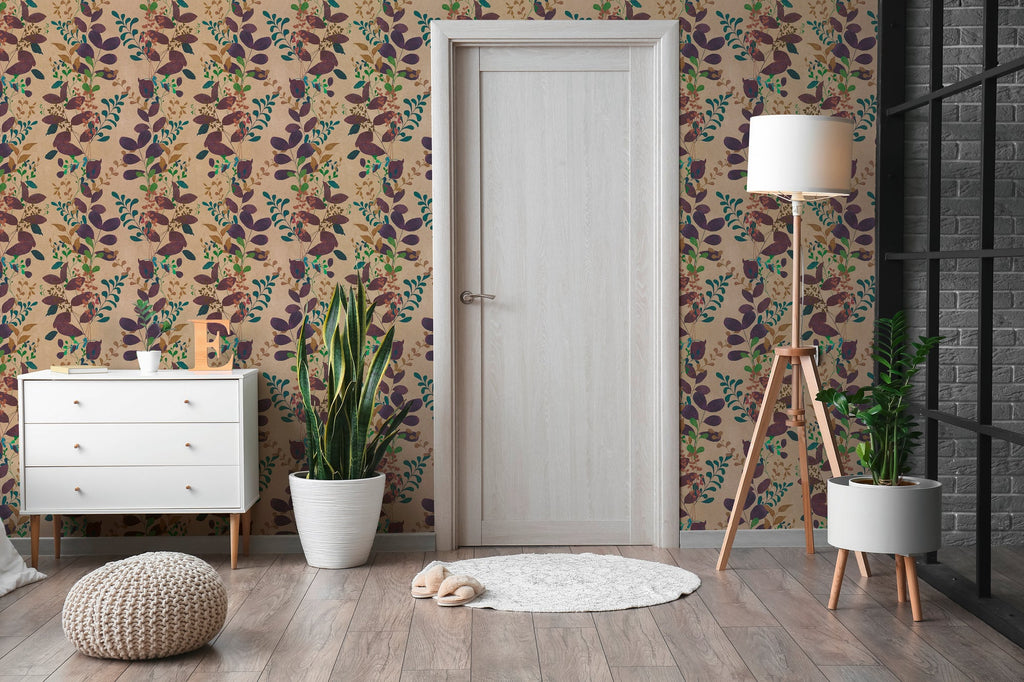 Hochwertige Vliestapete Braun Floral