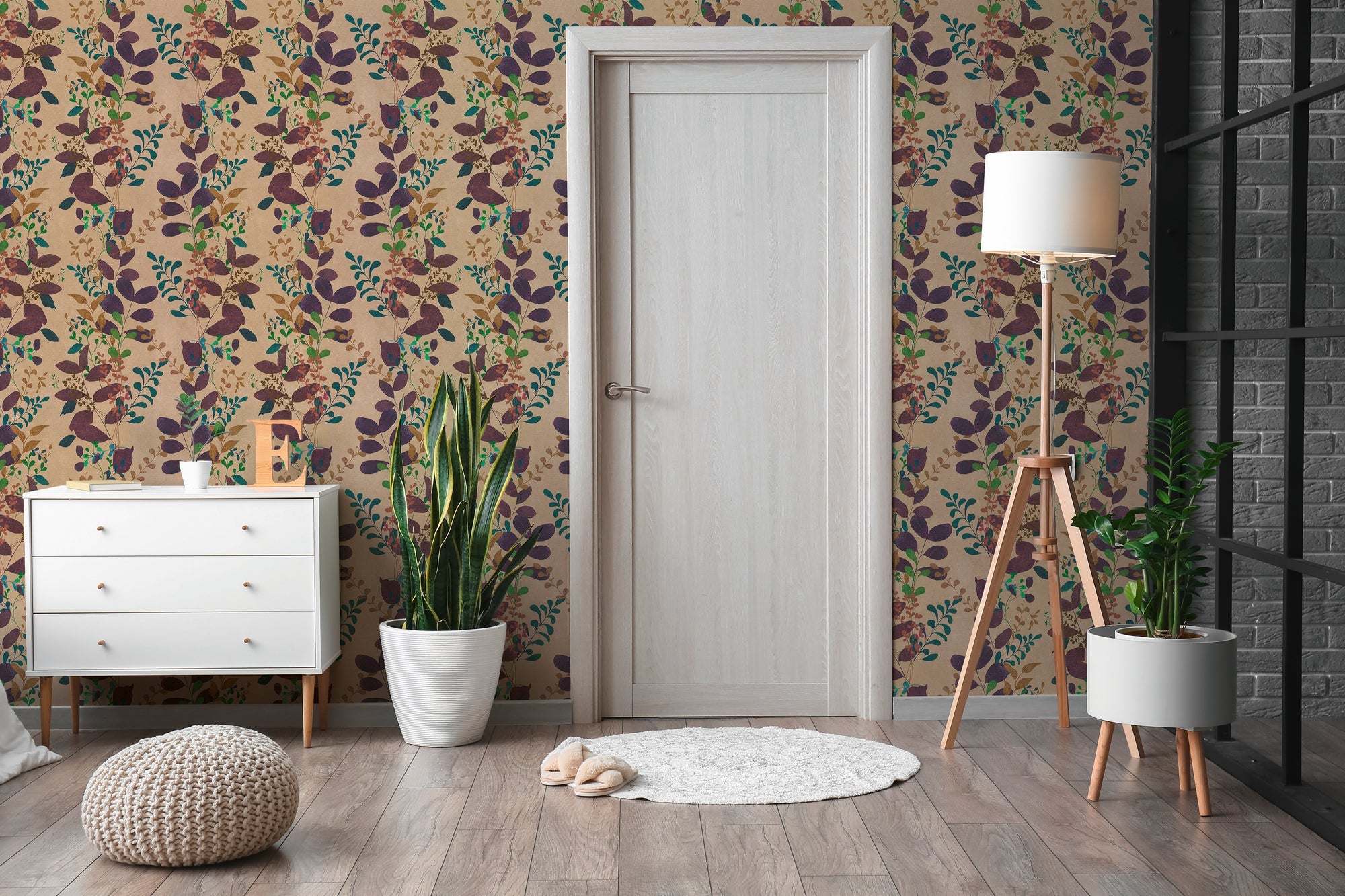 Hochwertige Vliestapete Braun Floral