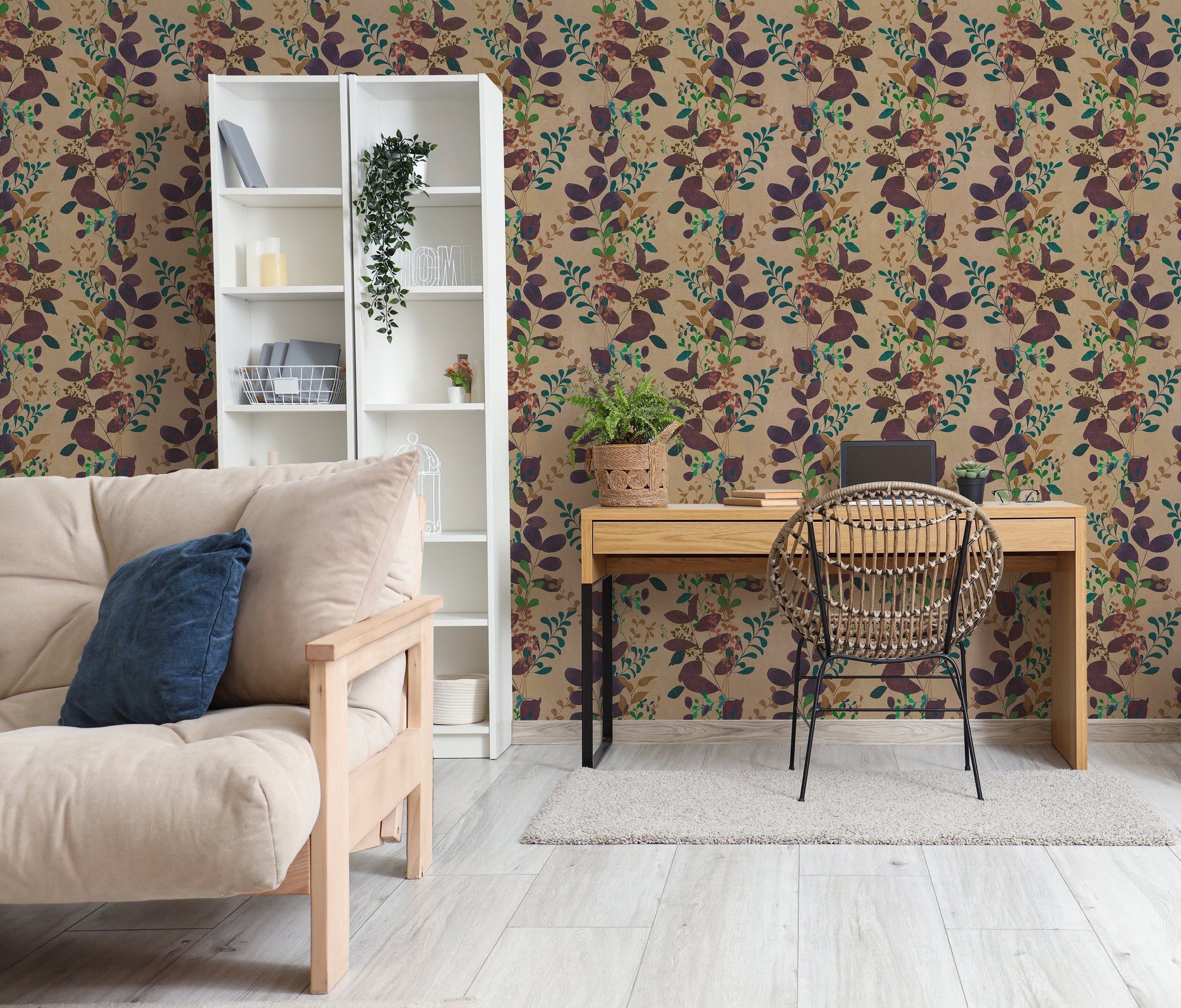 Hochwertige Vliestapete Braun Floral