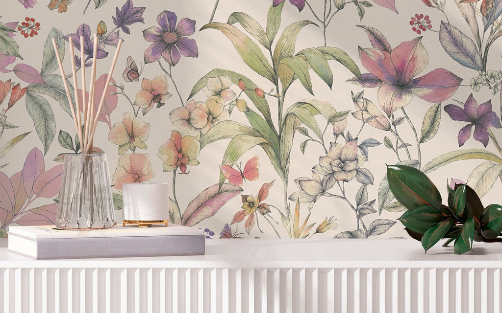 Hochwertige Vliestapete Weis Floral