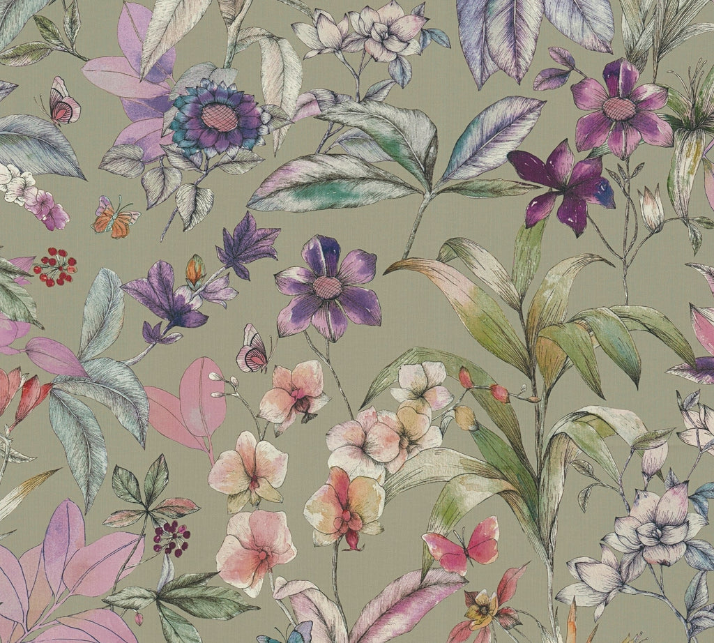 Hochwertige Vliestapete Gruen Floral