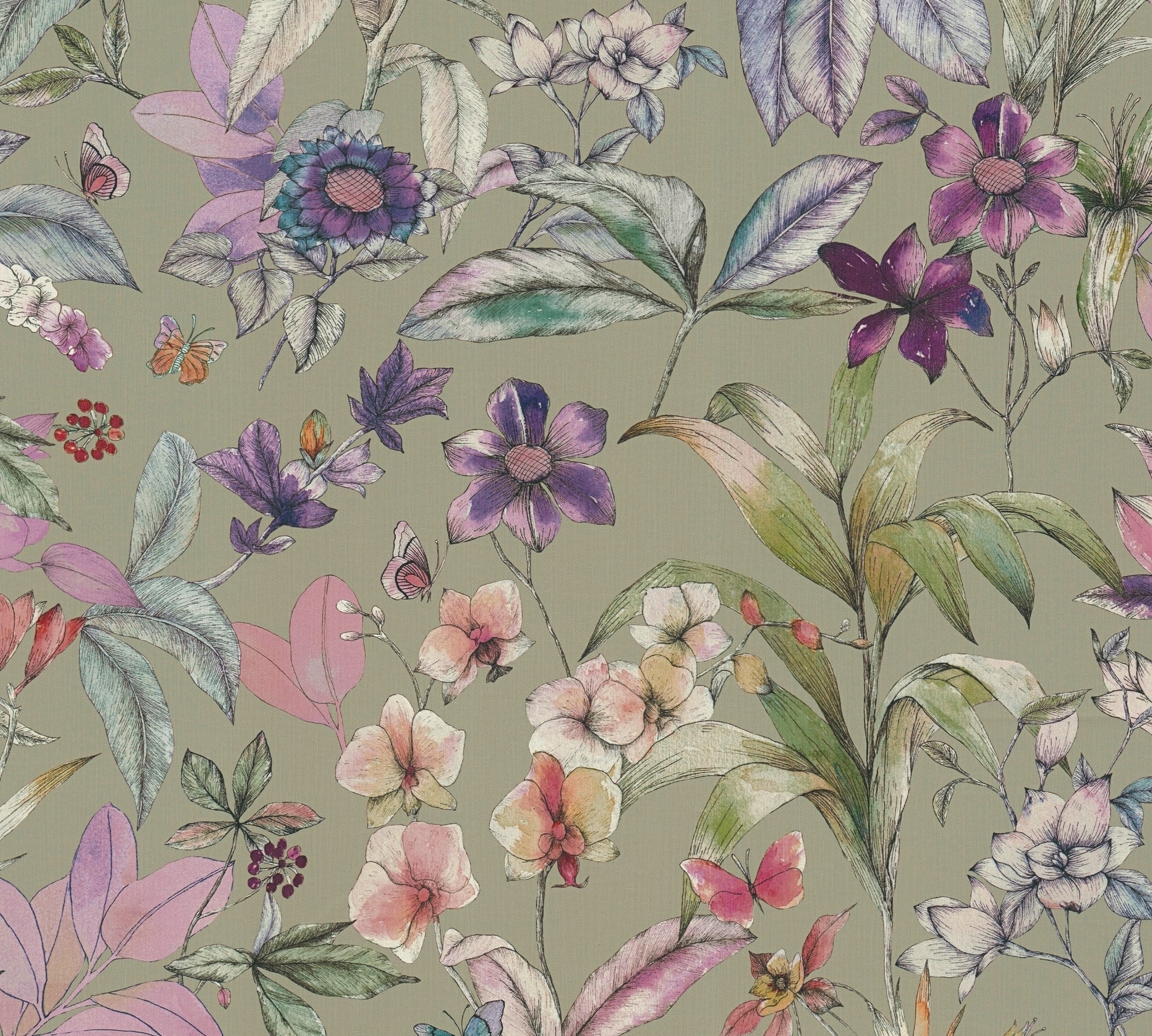 Hochwertige Vliestapete Gruen Floral
