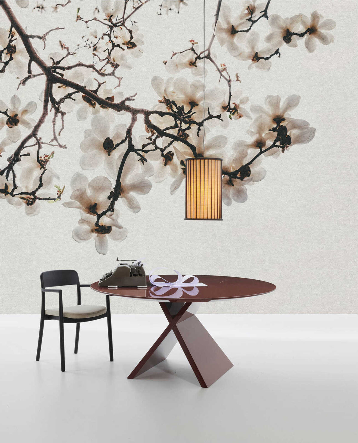Fotomural Walls by Patel - magnolia - Delicate blossoms on fine branches canvas effect wallpaper - cream, brown
