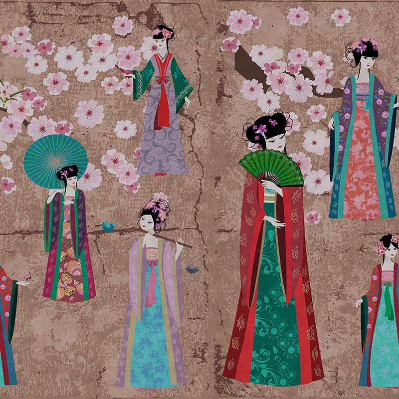 Fotomural Walls by Patel - Photo wallpaper Japan Comic with cherry blossoms - Beige, Blue