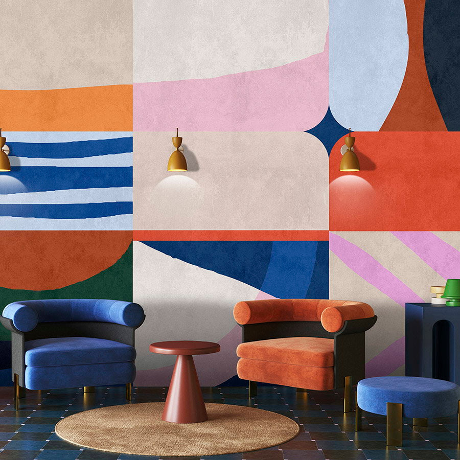 Fotomural Walls by Patel - Photo wallpaper »mañana« - Colourful patchwork design with concrete plaster texture - Smooth, slightly shiny premium non-woven fabric